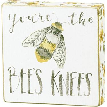 Imagem de Primitives by Kathy Placa de caixa de madeira, 10 cm de comprimento x 10 cm de altura x 2,5 cm de largura, You're The Bee's Knees