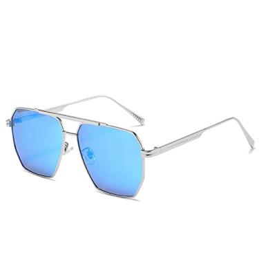 Imagem de Óculos de sol polarizados para mulheres homens clássico lente quadrada na moda óculos de sol feminino metal uv400, azul prata, china