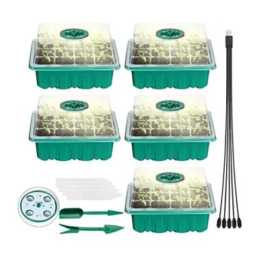 Imagem de Tingpai 5 peças bandeja inicial de sementes de plantas com luzes de cultivo pa plantar sementes 60 células de mudas kit inicial de plantas orgânicas com 5 etiquetas 2 fer mentas de t nsplante