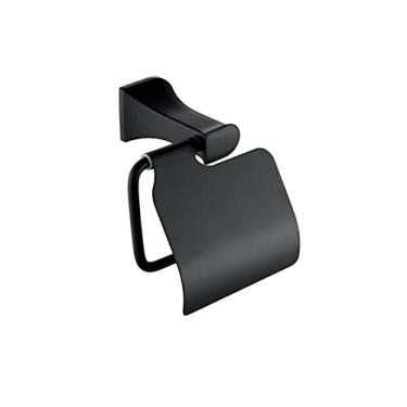 Imagem de Conjunto de ferragens de banheiro preto fosco gancho de toalha anel de roupão de tecido suporte de papel escova de banheiro saboneteira acessórios de banheiro, suporte de papel