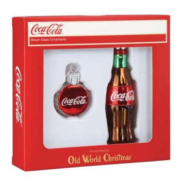 Imagem de Old World Christmas Conjunto de garrafa Coca-Cola com ornamento soprado de vidro para árvore de Natal
