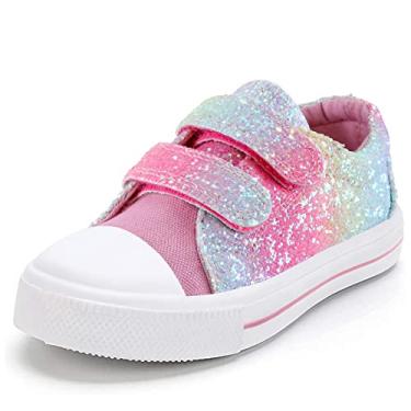 Imagem de K KomForme Tênis de lona infantil para meninos e meninas com gancho duplo e laços, Glitter, 4 Toddler
