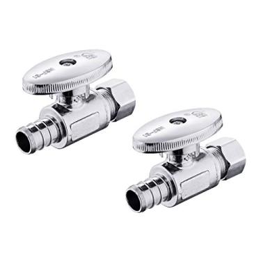 Imagem de Pacote com 2 válvulas de parada reta EFIELD 1/4 de polegada de compressão OD x 1/2" crimpador de farpa Pex para máquina de gelo/geladeira, latão cromado, sem chumbo