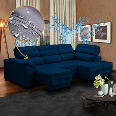 Imagem de Sofá Azul de Canto Chaise Impermeabilizado Direto de Fábrica 250 Cm Retrátil Luiza Suede - SóSofá