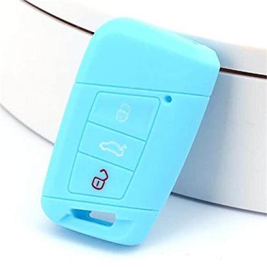Imagem de YJADHU Capa de chave de carro masculina feminina silicone capa de chave automática suporte de pele, apto para VW Tiguan MK2 Passat B8 B7 CC Skoda Superb A7, azul claro