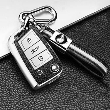 Imagem de YJADHU Capa de chave de carro, apto para Volkswagen VW Polo Golf 7 MK7 Tiguan passat para Skoda Octavia Kodiaq Karoq para assento Ateca Leon, prata 1