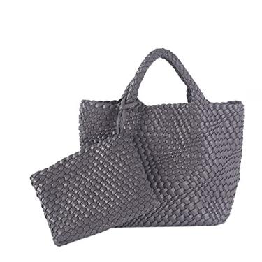 Imagem de LMKIDS Bolsa de tecido, bolsa feminina de couro macio macaron bolsa de pulso de grande capacidade trabalho compras viagens diárias,Cinzento