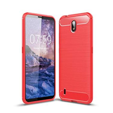 Imagem de WANRI Capa protetora de telefone compatível com Nokia C1 capa de fibra de carbono textura à prova de choque capa de TPU antichoque resistente à quebra capa protetora para celular (cor: vermelho)