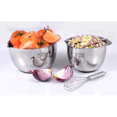 Imagem de Conjunto de tigela de mistura e batedor de aço inoxidável, aço inoxidável resistente antiderrapante, aço inoxidável – Mini, compacto, pequeno empilhável – Melhor para misturador, salada, cozinhar, assar, massa de panqueca – 3 ½ litros e 1,5 litros