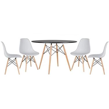 Imagem de Loft7, Kit - Mesa redonda Eames 120 cm preto + 4 cadeiras Eiffel Dsw Cinza claro