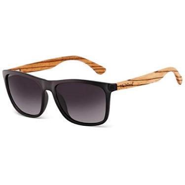 Imagem de Óculos de Sol Artesanal Hastes Design de Madeira HU WOOD Polarizados com Proteção Uv400 (C2)