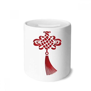 Imagem de DIYthinker Nó chinês vermelho padrão de segurança caixa de dinheiro caixa de cerâmica porta-moedas presente de cofrinho