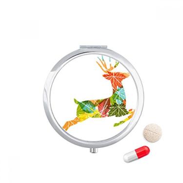 Imagem de Estojo de comprimidos com estampa de alce de folhas coloridas de Natal, caixa de armazenamento de medicamentos dispensador de recipiente