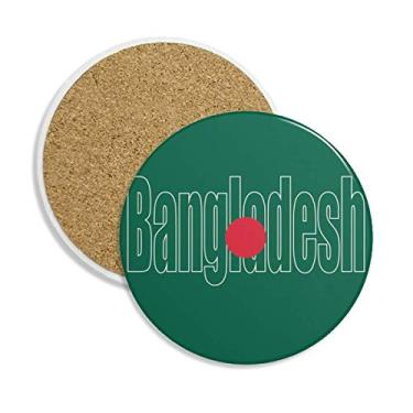 Imagem de Caneca de porta-copos com nome da bandeira do país Bangladesh com pedra absorvente de proteção de mesa