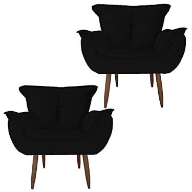 Imagem de Kit 2 Poltrona Decorativa Perola Quarto, Sala, Recepção, Área Gourmet Suede Preto