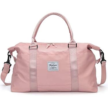 Imagem de Pink Weekender Bolsa para mulheres, grande, impermeável, fim de semana, bolsa para pernoite, bolsa de viagem para mulheres, bolsa de ginástica