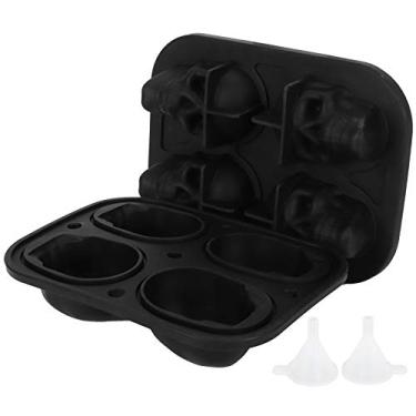 Imagem de plplaaobo Molde de silicone 3D de caveira com balde de gelo, molde de cubo de gelo de silicone com funis, para copos grandes duráveis em forma de crânio com coquetéis de uísque Bourbon