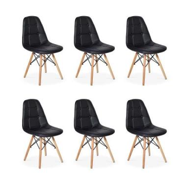 Imagem de Conjunto 6 Cadeiras Dkr Charles Eames Wood Estofada Botonê - Preta - I