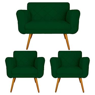 Imagem de Kit Namoradeira e 2 Poltrona Decorativa Sala Comercial Isabella Suede Verde - LM DECOR
