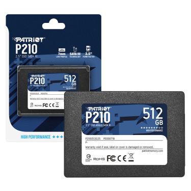 Imagem de SSD 512GB Patriot P210, 2.5" Sata III 6Gb/s, Leitura 520MB/s, Gravação 430MB/s - P210S512G25
