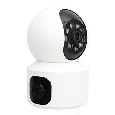 Imagem de Câmera de Segurança Inteligente, Câmera Dupla HD de 360 ​​graus 1080P, Câmera IP de Vigilância de Segurança Doméstica Inteligente, Visão Noturna de 10m para Biblioteca (plugue americano)