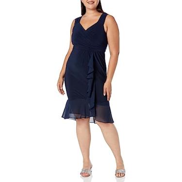 Imagem de Adrianna Papell Vestido feminino drapeado de jérsei e chiffon, Meia-noite, 25 Plus Size