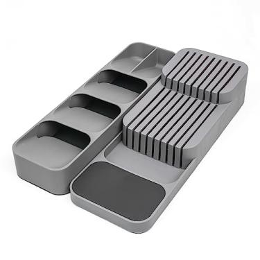 Imagem de Conjunto Organizador de Talheres e Facas com Divisórias Nichos Separador Porta Talheres Bandeja Organizadora de Gaveta Economiza Espaço Suporte de Cozinha