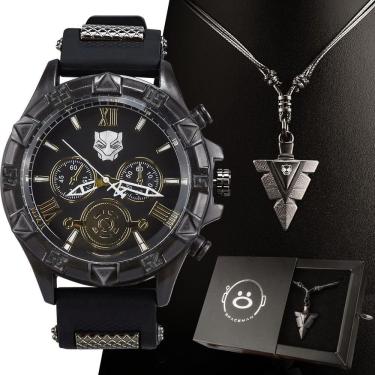 Imagem de Kit Relogio Masculino black Pantera analógico presente