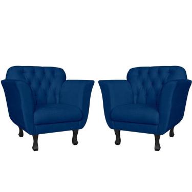 Imagem de Kit 2 Poltronas Decorativa Dália Suede Azul Marinho Pés Madeira Mz Decor