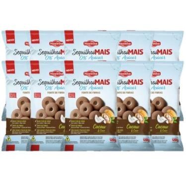Imagem de KIT 10 Sequilhos Mais Sem Açúcar Sem Glúten Sem Lactose 120g - Nazinha (Cacau e Coco 10 Unid.)