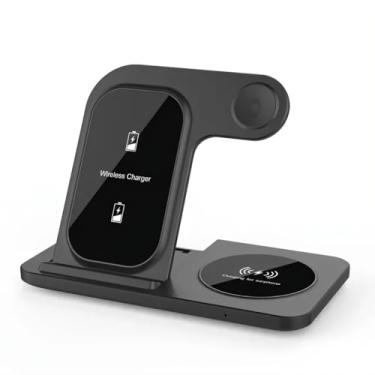 Imagem de Suporte de Celular com Carregador por Indução 3 em 1 4Leader- Carregamento Rápido para Celular, SmartWatch e Fone Bluetooth - Conector Tipo-C - Disponível em Preto Brilhante ou Branco (Preto)