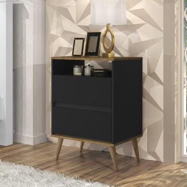 Imagem de Mesa de Cabeceira 2 Gavetas 1 Nicho Lotus J&A Móveis Preto/Jequitibá