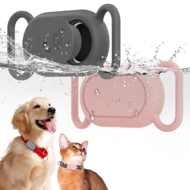 Imagem de Capa de silicone à prova d'água para Galaxy Smarttag2, pacote com 2 coleiras para cães e gatos, antiperda resistente a arranhões, capa protetora para Samsung Galaxy Smart tag2 (cinza/rosa)