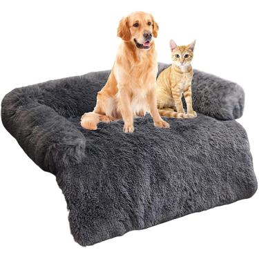 Imagem de Sofá macio da esteira do cão do luxuoso, almofada macia confortável do colchão do cão, cama ortopédica do cão lavável anti deslizamento protetor calmante da mobília, cinza escuro, m