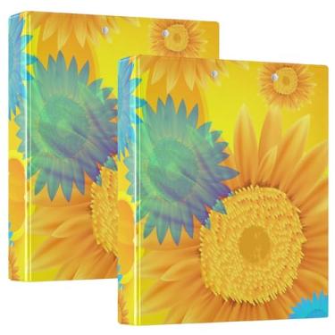 Imagem de Fichários de caderno de 3,8 cm, flores amarelas e azuis, fichários de caderno com 3 anéis com capa de bolso, pacote com 1/2 fichários estéticos, 200 folhas