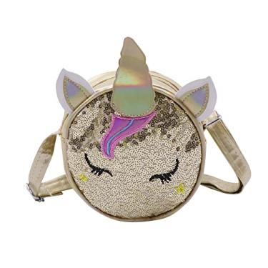 Imagem de Amamcy Bolsa tiracolo feminina de unicórnio com glitter e lantejoulas pequenas, Dourado, One Size