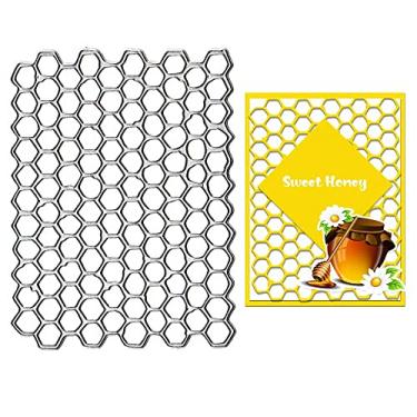 Imagem de Estivaux Cortes de molde de moldura de buraco de abelha para fazer cartões, conjuntos de matrizes de corte de fundo de colmeia rede de pesca matrizes de malha estêncil modelo de gravação para scrapbooking cartões faça você mesmo álbum suprimentos de artesanato