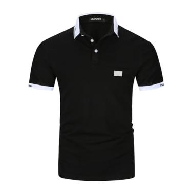 Imagem de LIUPMWE Camisas polo masculinas com bolso elegante xadrez manga curta algodão camiseta de golfe, Yt39 Preto, XXG
