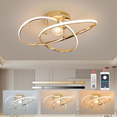 Imagem de Lâmpada de teto LED moderna, luminária de lustre com controle remoto e escurecimento Lâmpada suspensa moderna Lâmpadas de teto modernas para sala de jantar, quarto, cozinha D54cm 32W (Ouro)