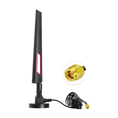 Imagem de POBADY 4G Antena SMA Macho Conector Omnidirecional 4G Roteador de Banda Completa Antena Externa Dobrável em Bastão de Cola 8 dBi Alto Ganho com Base Magnética Cabo 3M RG174