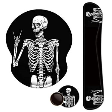 Imagem de ArtSo Mouse pad teclado suporte de descanso de pulso ergonômico, almofada atualizada mousepad gel espuma de memória base de borracha antiderrapante alívio da dor e digitação fácil para casa, escritório, esqueleto humano preto