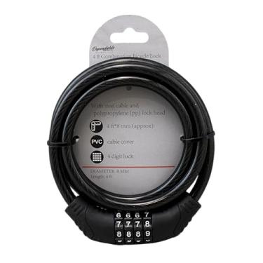 Imagem de Trava de bicicleta combinada de aço flexível de 1,2 m com mecanismo de ajuste automático, 8 mm de espessura com capa de PVC, código reinicializável de 4 dígitos - cabo de segurança multiuso para