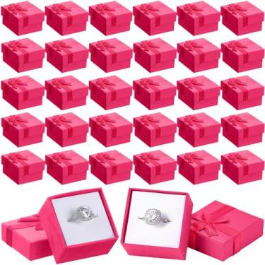 Imagem de Huquary Caixa de presente de papelão, 160 peças, caixa de presente de joias de papelão, 4 x 3,57 cm, caixa de anel quadrada pequena com laço de fita para aniversário (rosa profundo), Rosa escuro, M