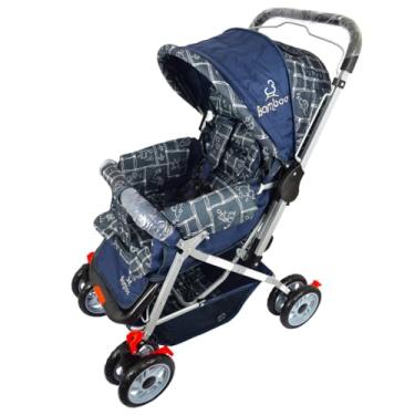 Imagem de Carrinho Bebê Passeio Menina Menino Reclinável Vira Berço Alça Reversível com Mosquiteiro Bamboo + Bolsa (AZUL MARINHO)