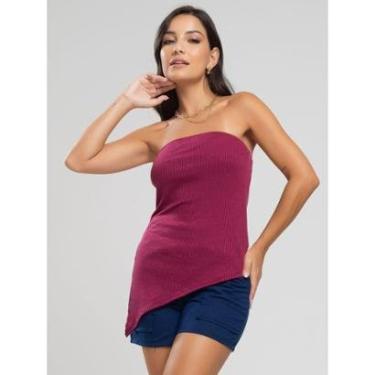Imagem de Blusa Tomara Que Caia Assimétrica Fenda Lateral Canelada Moda Casual Feminina-Feminino