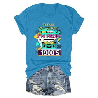 Imagem de Camiseta feminina plus size Please be Patient with Me I'm from The 1900s casual manga curta gola redonda verão engraçado tops 2024, Azul-celeste, XXG