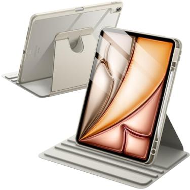 Imagem de JETech Capa Giratória para iPad Air 13 Polegadas M4/M3/M2 (2026/2025/2024) com Porta-Pencil, Capa Protetora de Rotação de 360 Graus, Parte Traseira Transparente (Estrela Branca)