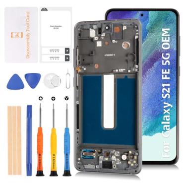 Imagem de Olivechard Tela LCD original S21 FE 5G G990 OEM + moldura de grafite para Samsung Galaxy S21 FE SM-G990u/u1/w/b/e 16.3 cm LCD Screen Display Substituição Touch Digitalizador Kit de montagem