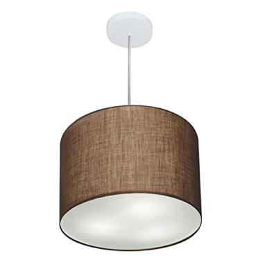 Imagem de Lustre Pendente Cilíndrico Cúpula Tecido 40x30 cm, Vivare Iluminação, Pendente4212 LC, Café, Médio