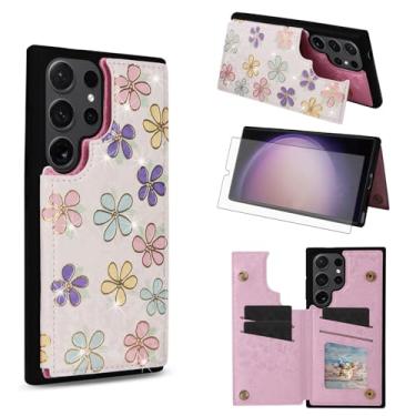Imagem de Asuwish Capa de celular para Samsung Galaxy S24 Ultra 5G carteira celular com protetor de tela de vidro temperado flor de luxo porta-cartão suporte S24Ultra 24S S 24 24Ultra mulheres meninas flores